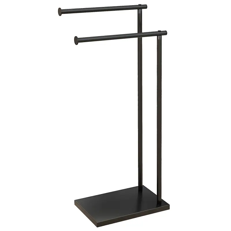 Toallero de Pie con 2 Barras y Marco Metálico Toallero de Baño Moderno en Forma de L 35,5x20x78 cm Negro Toallero de Pie con 2 Barras y Marco Metálico Toallero de Baño Moderno en Forma de L 35,5x20x78 cm Negro
