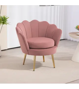 Butaca Tapizada en Terciopelo Butaca de Dormitorio con Respaldo en Forma de Concha y Patas Doradas 76x67x74 cm Rosa