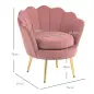 Butaca Tapizada en Terciopelo Butaca de Dormitorio con Respaldo en Forma de Concha y Patas Doradas 76x67x74 cm Rosa