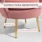 Butaca Tapizada en Terciopelo Butaca de Dormitorio con Respaldo en Forma de Concha y Patas Doradas 76x67x74 cm Rosa
