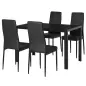 Conjunto de Comedor de Mesa y 4 Sillas 5 Piezas Mesa Rectangular de Vidrio Templado y Sillas Tapizadas en PU Negro
