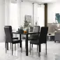Conjunto de Comedor de Mesa y 4 Sillas 5 Piezas Mesa Rectangular de Vidrio Templado y Sillas Tapizadas en PU Negro
