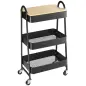 Carrito de Cocina con 3 Cestas de Acero y 1 Placa de Cubierta para Comedor Sala Baño 45x31x79,4 cm Negro
