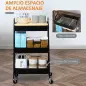 Carrito de Cocina con 3 Cestas de Acero y 1 Placa de Cubierta para Comedor Sala Baño 45x31x79,4 cm Negro