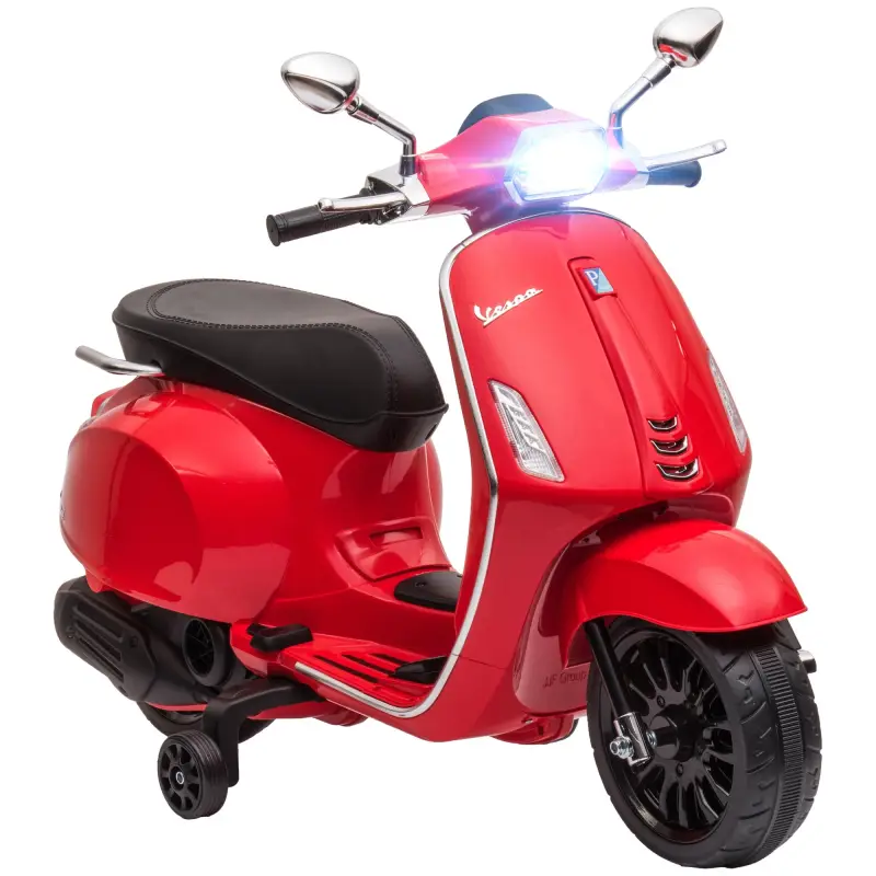 Moto Eléctrica para Niños de +3 Años con Licencia Vespa con USB MP3 Luz LED Radio FM Velocidad 3 km/h Carga 35kg Rojo
