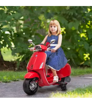 Moto Eléctrica para Niños de +3 Años con Licencia Vespa con USB MP3 Luz LED Radio FM Velocidad 3 km/h Carga 35kg Rojo