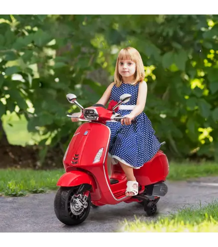 Moto Eléctrica para Niños de +3 Años con Licencia Vespa con USB MP3 Luz LED Radio FM Velocidad 3 km/h Carga 35kg Rojo
