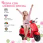 Moto Eléctrica para Niños de +3 Años con Licencia Vespa con USB MP3 Luz LED Radio FM Velocidad 3 km/h Carga 35kg Rojo