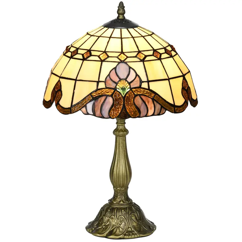 Lámpara de Mesa Hecha a Mano Estilo Clásico Lámpara de Noche de Vidrio para Dormitorio Salón Ø30x48 cm Multicolor