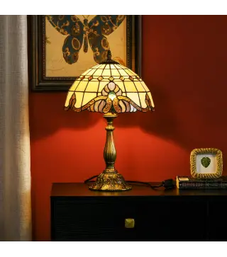 Lámpara de Mesa Hecha a Mano Estilo Clásico Lámpara de Noche de Vidrio para Dormitorio Salón Ø30x48 cm Multicolor