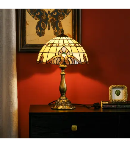 Lámpara de Mesa Hecha a Mano Estilo Clásico Lámpara de Noche de Vidrio para Dormitorio Salón Ø30x48 cm Multicolor