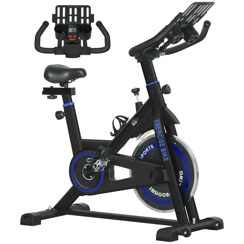 Bici Estática con Resistencia Regulable Volante de Inercia 8 kg Pantalla LCD Manillar y Asiento Ajustable Azul