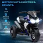 Moto Eléctrica Infantil con 3 Ruedas con Batería 6V Recargable Funciones de Música Bocina Faros 86x42x52 cm Negro y Azul