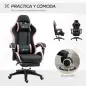 Silla Gaming Silla Gamer de Cuero PU Reclinable 135° Reposacabezas y Reposapiés 65x65x121-129 cm Negro y Rosa