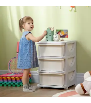 Cajonera de Plástico Organizador para Niños con 3 Cajones Asas para Juguetes Ropa Libros 37x37x56,5 cm Beige