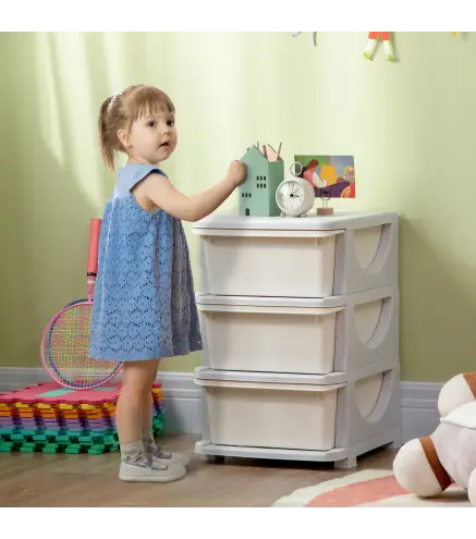 Cajonera de Plástico Organizador para Niños con 3 Cajones Asas para Juguetes Ropa Libros 37x37x56,5 cm Beige