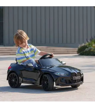 Coche de Batería para Niños 12V BMW M4 con Mando a Distancia Faros Bocina Música Velocidad 3-5 km/h Negro
