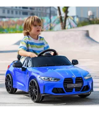 Coche de Batería para Niños 12V BMW M4 con Mando a Distancia Faros Bocina Música Velocidad 3-5 km/h Azul