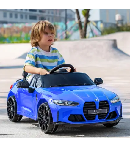 Coche de Batería para Niños 12V BMW M4 con Mando a Distancia Faros Bocina Música Velocidad 3-5 km/h Azul