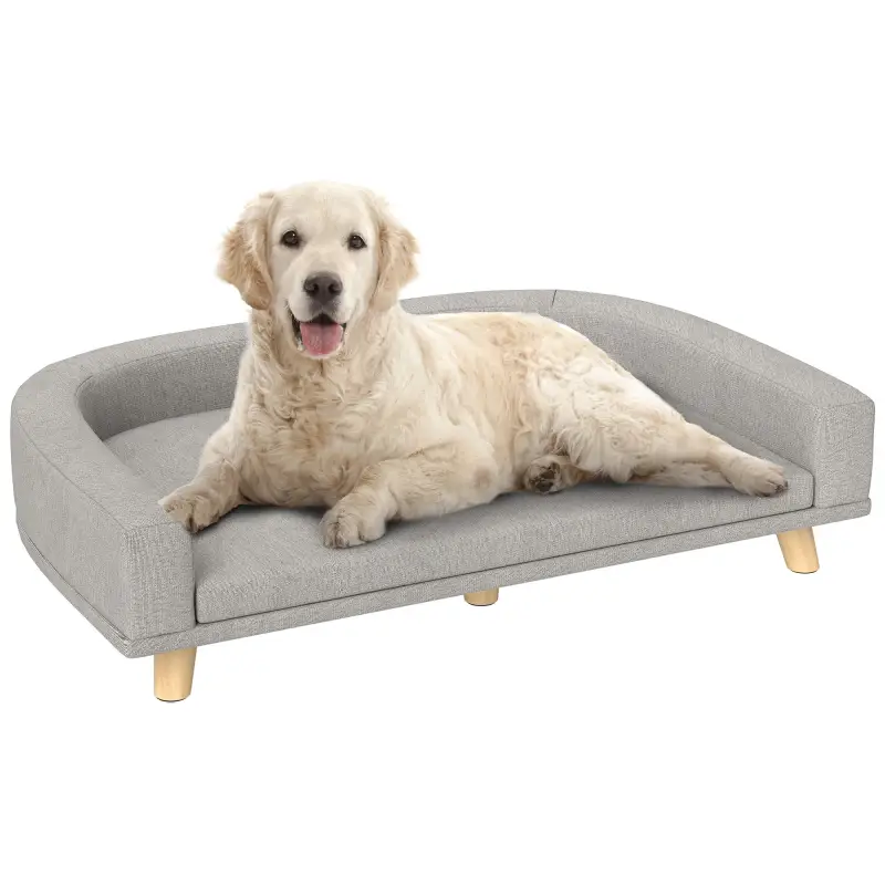 Sofá para Perros Grandes Cama Elevada para Perros con Cojín Lavable y Patas de Madera Carga 30 kg 98x67x25 cm Gris Claro