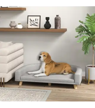 Sofá para Perros Grandes Cama Elevada para Perros con Cojín Lavable y Patas de Madera Carga 30 kg 98x67x25 cm Gris Claro