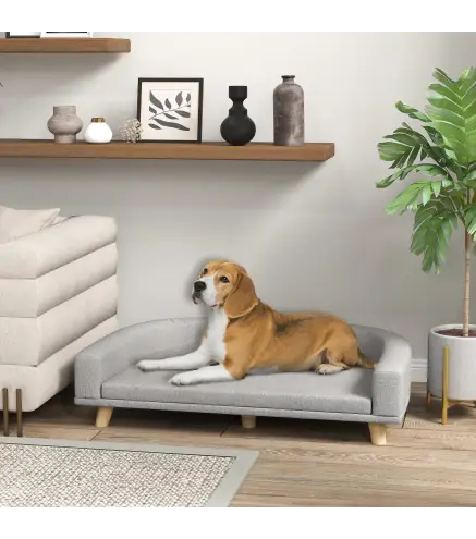 Sofá para Perros Grandes Cama Elevada para Perros con Cojín Lavable y Patas de Madera Carga 30 kg 98x67x25 cm Gris Claro