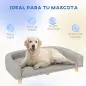 Sofá para Perros Grandes Cama Elevada para Perros con Cojín Lavable y Patas de Madera Carga 30 kg 98x67x25 cm Gris Claro