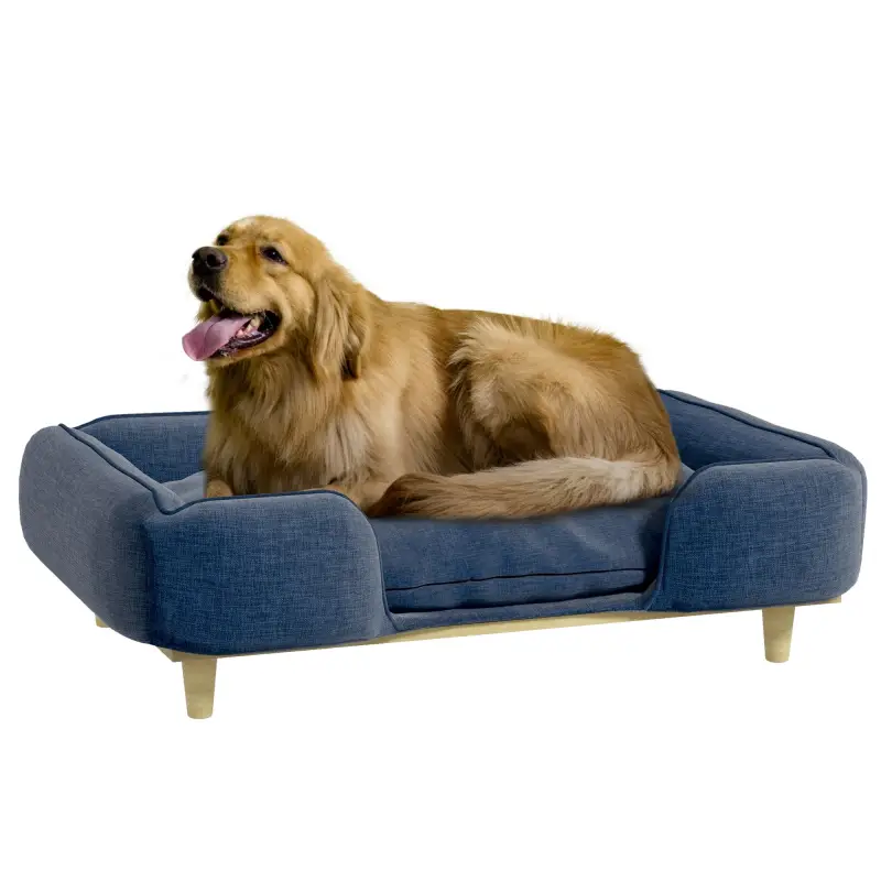 Cama Elevada para Perros con Patas de Madera y Cojín Lavables Cama para Mascotas Carga 30 kg 96x66x24 cm Azul