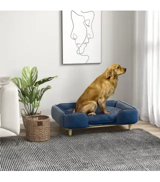 Cama Elevada para Perros con Patas de Madera y Cojín Lavables Cama para Mascotas Carga 30 kg 96x66x24 cm Azul