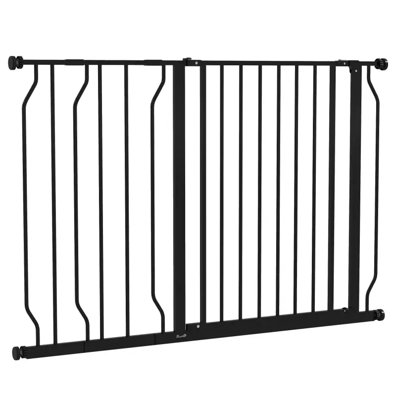 Barrera para Mascotas con 2 Extensiones Montaje a Presión Doble Bloqueo para Puerta Pasillo Escalera 75-115x76 cm Negro