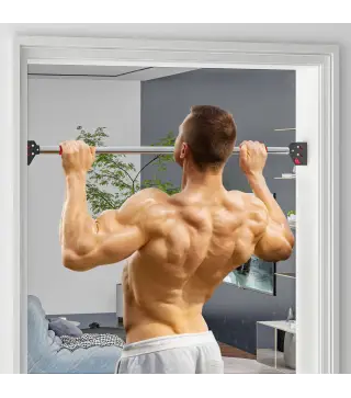 Barra para hacer Dominadas para Puerta Ajustable de 95 cm a 123 cm Carga 200 kg para Ejercicio y Entrenamiento Negro