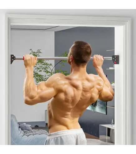 Barra para hacer Dominadas para Puerta Ajustable de 95 cm a 123 cm Carga 200 kg para Ejercicio y Entrenamiento Negro