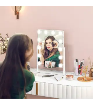Espejo de Maquillaje con Luz 30x40 cm con 12 Bombillas 3 Modos de Iluminación Ajustables Interruptor Táctil Blanco