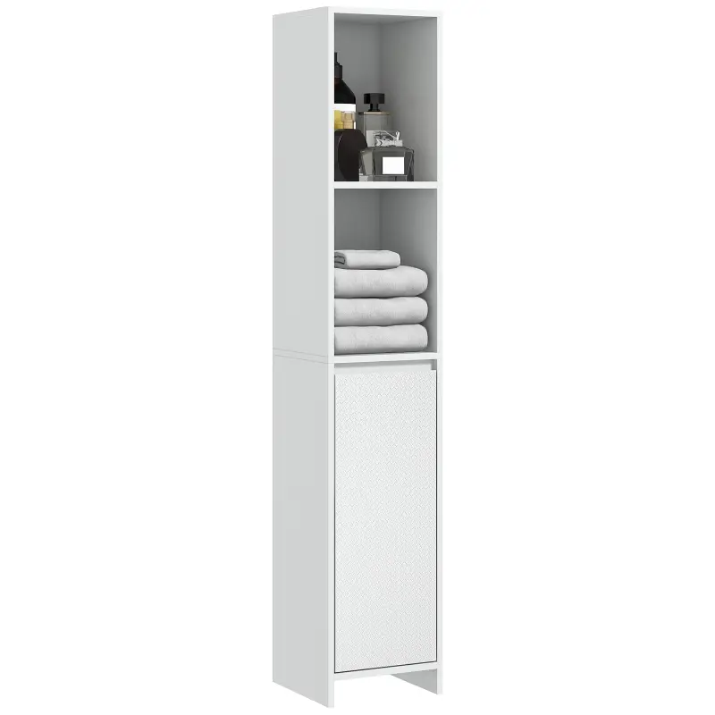 Columna Auxiliar de Baño Armario de Baño con Puerta 2 Estantes Abiertos Antivuelco Estilo Moderno 30x30x160 cm Blanco