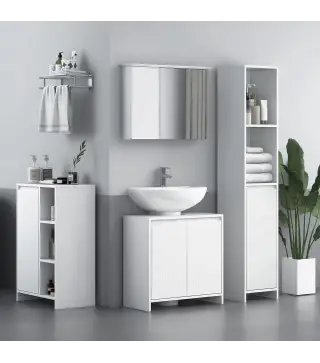Columna Auxiliar de Baño Armario de Baño con Puerta 2 Estantes Abiertos Antivuelco Estilo Moderno 30x30x160 cm Blanco