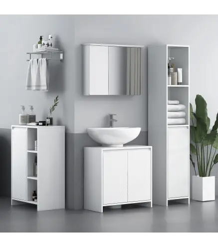 Columna Auxiliar de Baño Armario de Baño con Puerta 2 Estantes Abiertos Antivuelco Estilo Moderno 30x30x160 cm Blanco