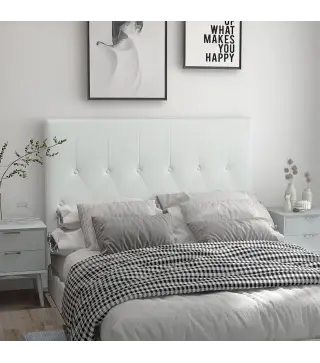 Cabecero de Cama 160 cm Tapizado en PU 2 Formas de Uso Vertical o Montado a la Pared Cabecero Blanco