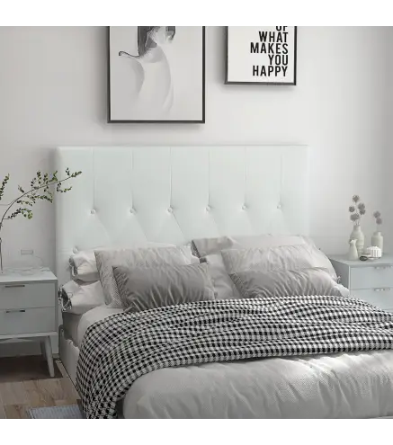 Cabecero de Cama 160 cm Tapizado en PU 2 Formas de Uso Vertical o Montado a la Pared Cabecero Blanco