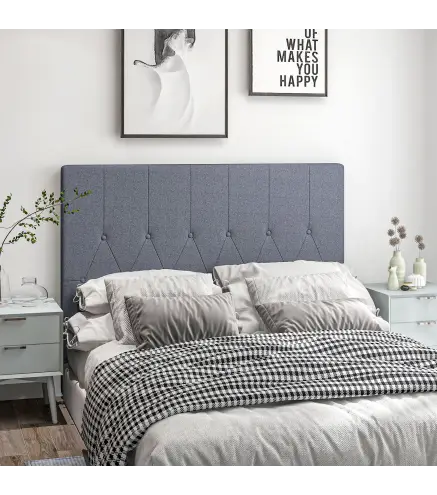 Cabecero de Cama 160 cm Tapizado en Lino 2 Formas de Uso Vertical o Montado a la Pared Cabecero Gris
