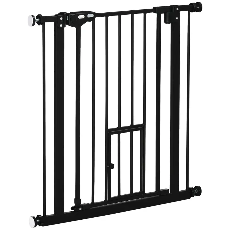 Barrera de Seguridad Extensible con Puerta Pequeño Cierre Automático y Sistema de Doble Bloqueo 74-80x76,2 cm Negro