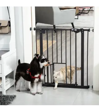 Barrera de Seguridad Extensible con Puerta Pequeño Cierre Automático y Sistema de Doble Bloqueo 74-80x76,2 cm Negro