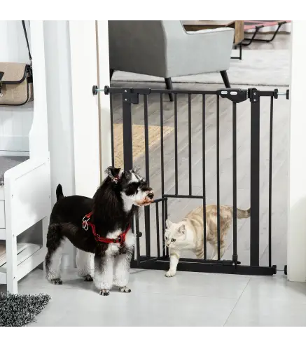 Barrera de Seguridad Extensible con Puerta Pequeño Cierre Automático y Sistema de Doble Bloqueo 74-80x76,2 cm Negro