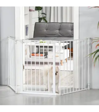 Barrera para Perros Plegable de 3 Paneles con Cierre Inteligente Barrera de Seguridad para Pasillo 180x74,5 cm Blanco