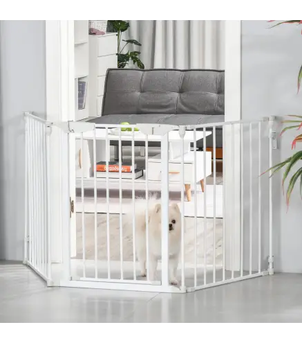 Barrera para Perros Plegable de 3 Paneles con Cierre Inteligente Barrera de Seguridad para Pasillo 180x74,5 cm Blanco