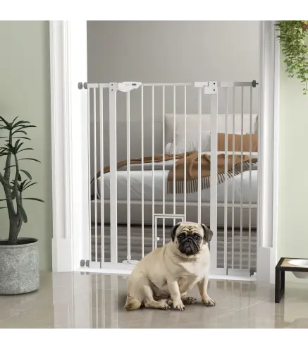 Barrera de Seguridad Extensible con Puerta Pequeña Cierre Automático y Sistema de Doble Bloqueo 74-101x104,1 cm Blanco