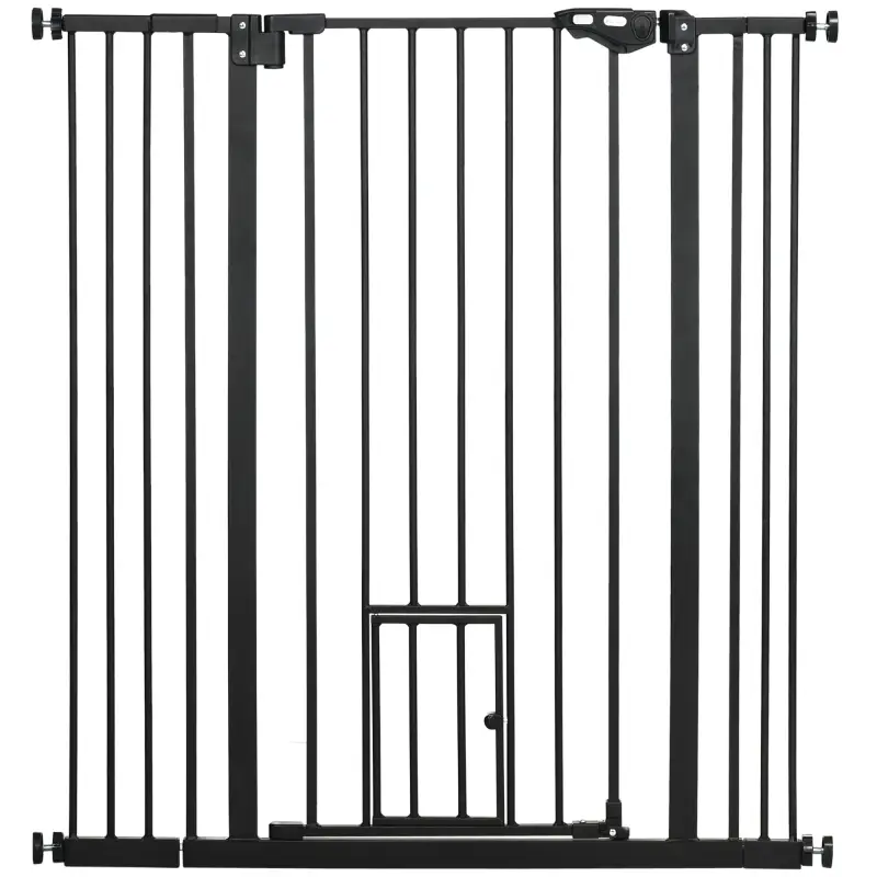 Barrera de Seguridad Extensible con Puerta Pequeña Cierre Automático y Sistema de Doble Bloqueo 74-101x104,1 cm Negro