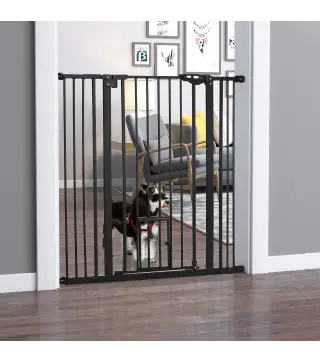 Barrera de Seguridad Extensible con Puerta Pequeña Cierre Automático y Sistema de Doble Bloqueo 74-101x104,1 cm Negro