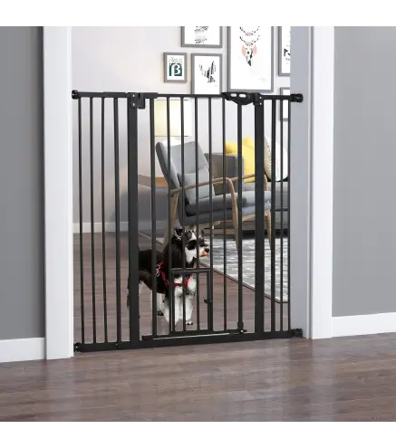 Barrera de Seguridad Extensible con Puerta Pequeña Cierre Automático y Sistema de Doble Bloqueo 74-101x104,1 cm Negro