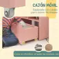 Estantería Infantil de Madera con 3 Compartimentos 2 Cubos y Cajón Móvil con 4 Ruedas 60x29,9x90 cm Rosa