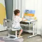 Juego de Escritorio y Silla para Niños de +6 Años Ajustable con Mesa Inclinable Lámpara Cajón y Estante para Libros Gris